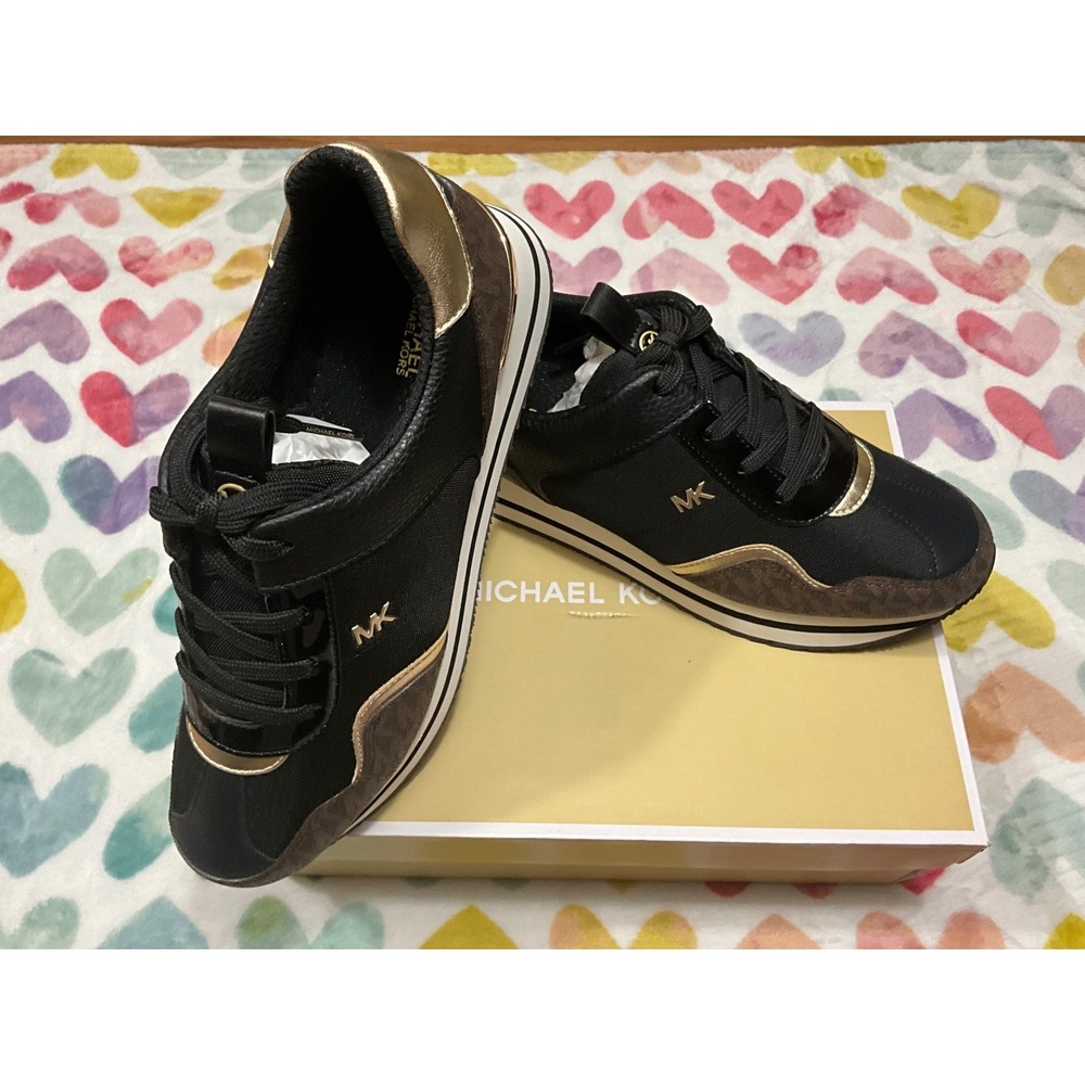 Michael Kors MK Logo Sneakers Black Gold Women's size 9m